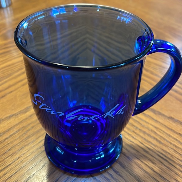 Starbucks/Anchor Hocking cobalt blue glass etched pedestal mug - Picture 1 of 8
